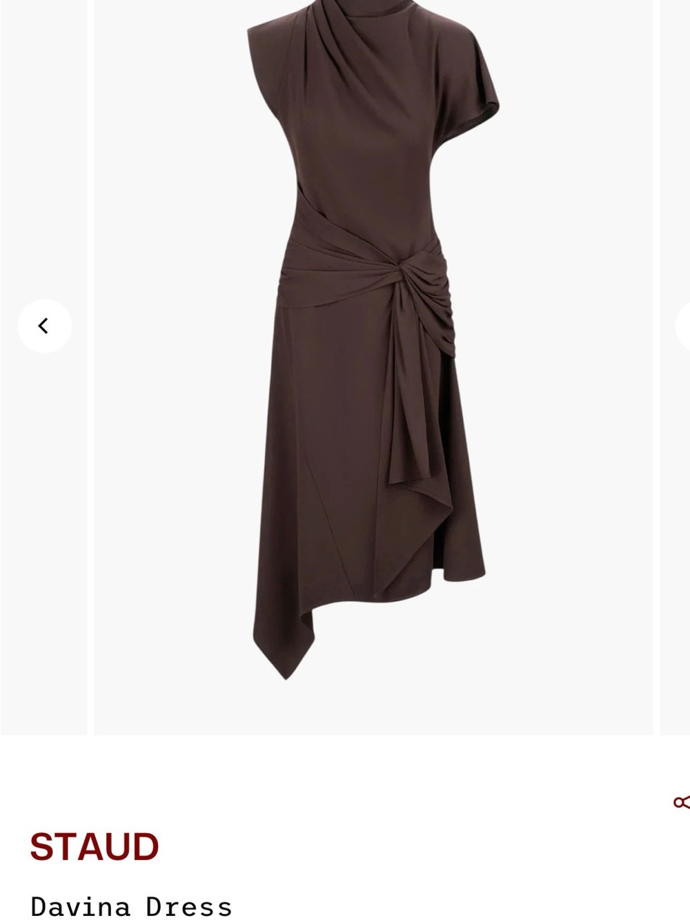 STAUD Devina Asymmetrical Draped Midi Dress in the color earth - Picture 6 of 9